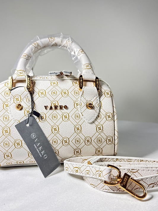 VAKKO Monogram Desenli Krem El & Omuz Çantası (Askılı Model)